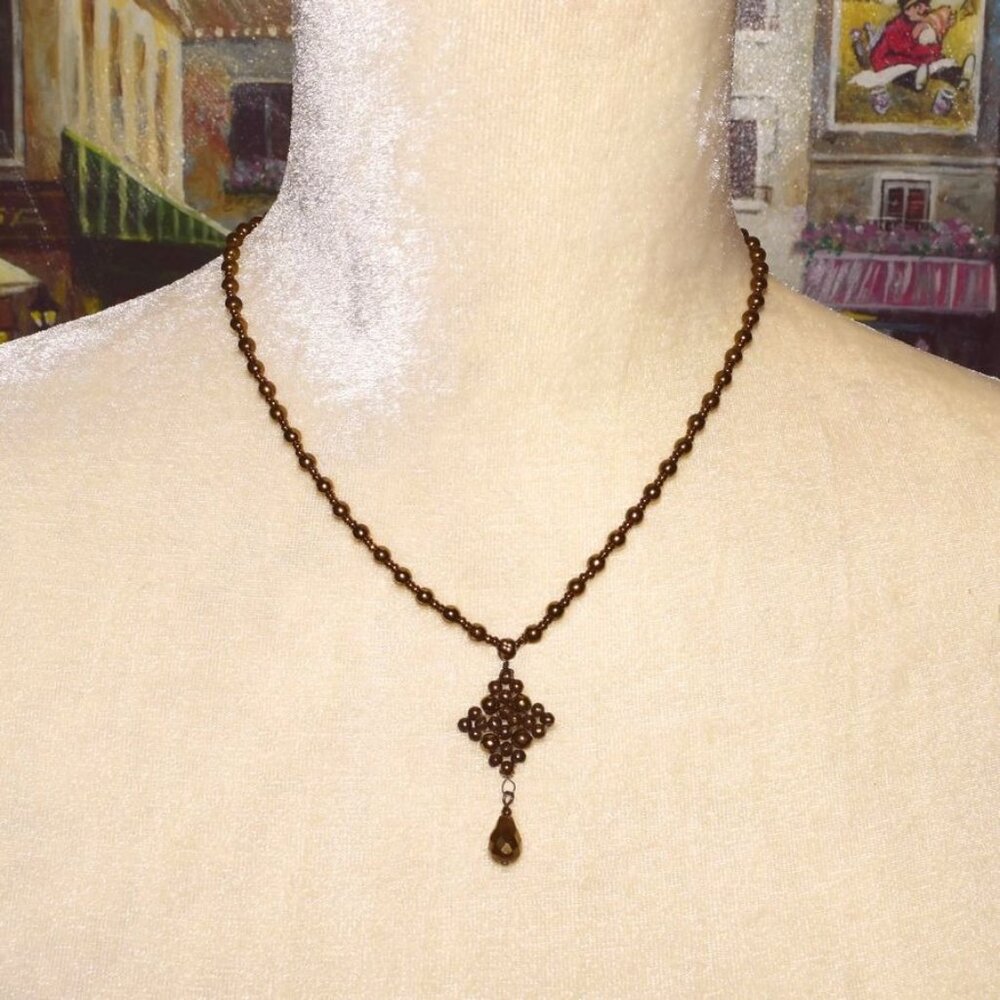 Bronze Rhombus Shaped Drop Bead Necklace Caroline C Estate Collection Gift Boxed